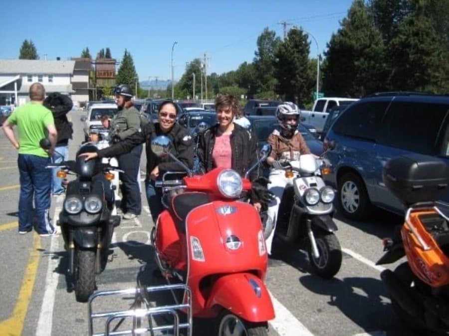 Riding the ferry with my scooter over to Maple Ridge