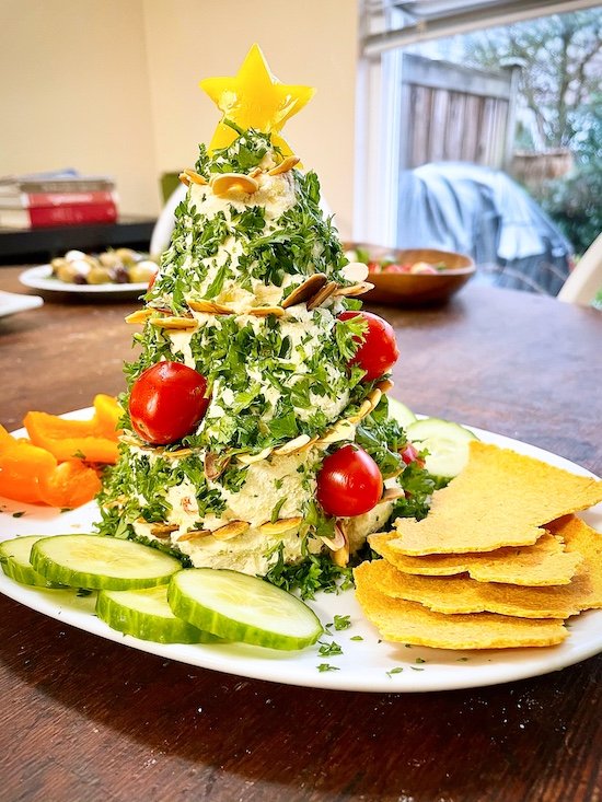 Christmas Tree Cheese Ball Appetizer - Keto, Low-Carb, Vegetarian