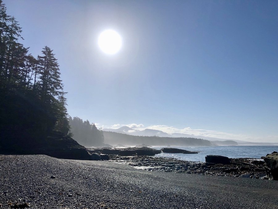 Coastal view while beach hiking near Tsusiat Point on the West Coast Trail