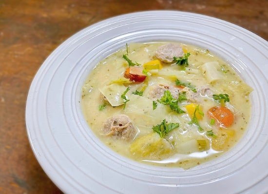 Creamy Sausage and Cabbage Soup - Keto, Low-Carb, Dairy-Free Option