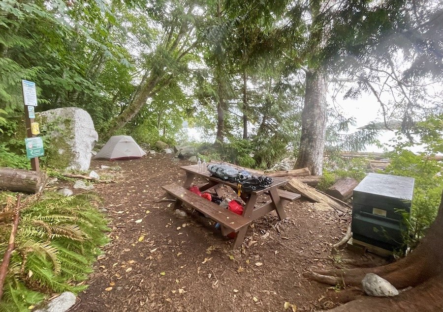 Main camp area at Islet View, Sea-to-Sky Marine Trail