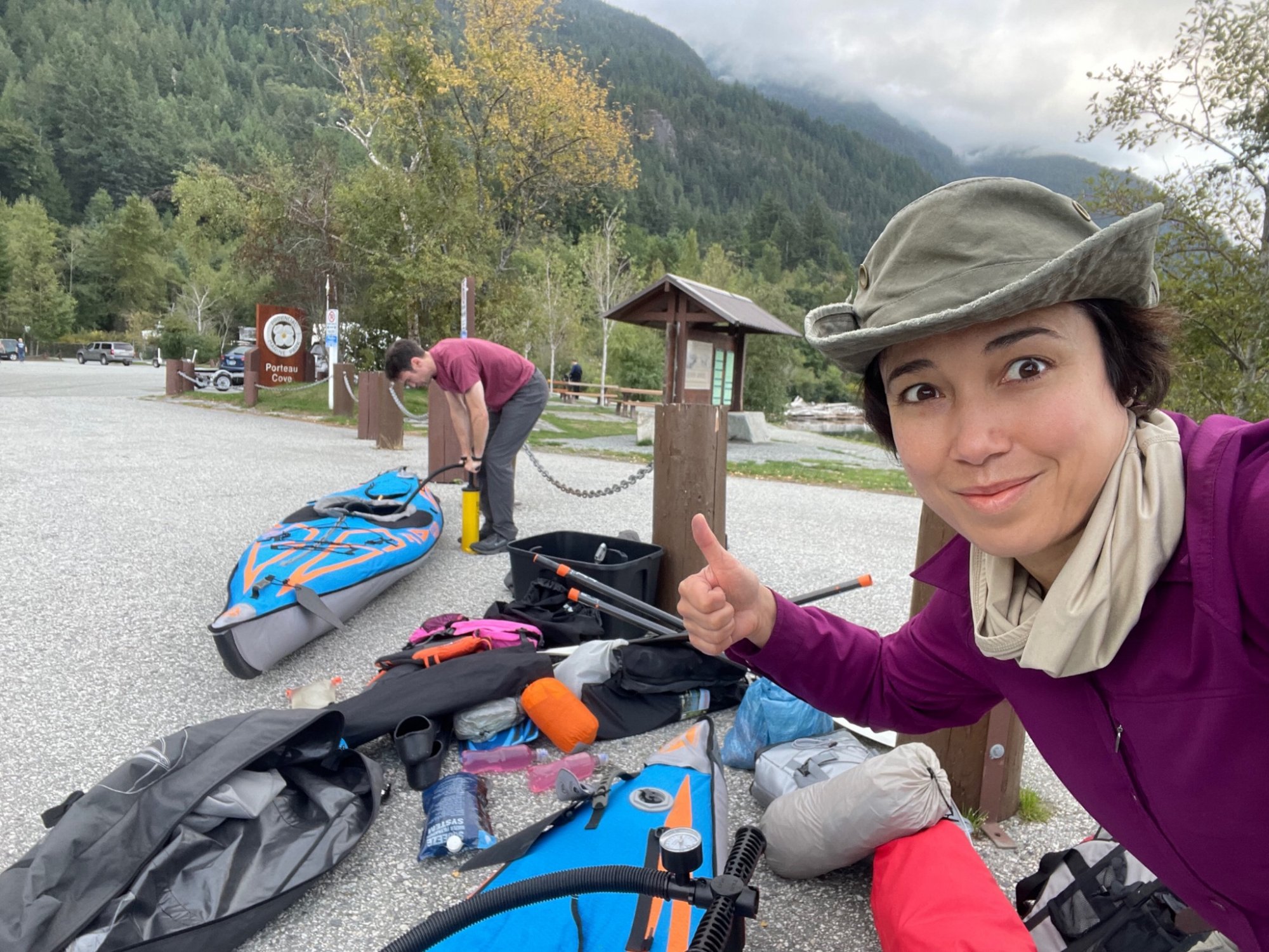 Prepping our inflatable kayaks to launch at Porteau Cove, Sea-to-Sky Marine Trail