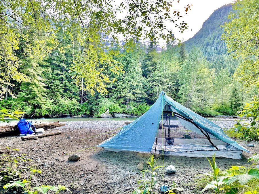 Tent campsite on Viewpoint Beach, Golden Ears Provincial Park