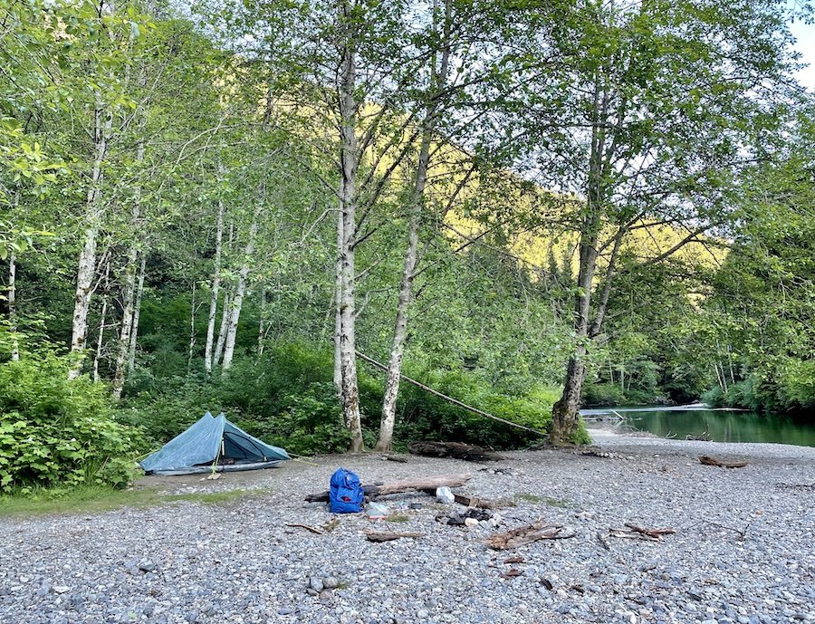 Tent campsite on Viewpoint Beach, Golden Ears Provincial Park