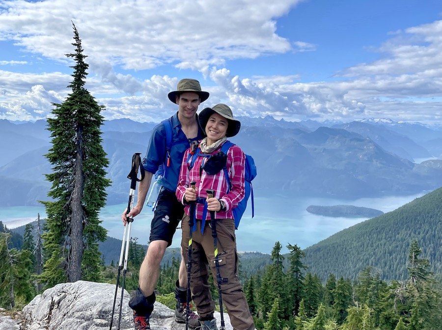 Happy couple taking in view on Golden Ears Trail