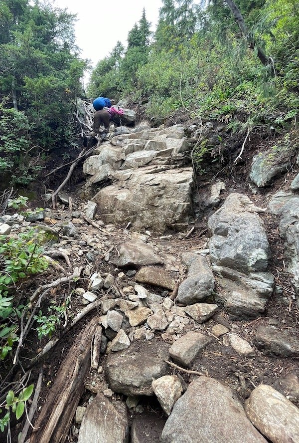 Hiking up a technical section of the Golden Ears Trail