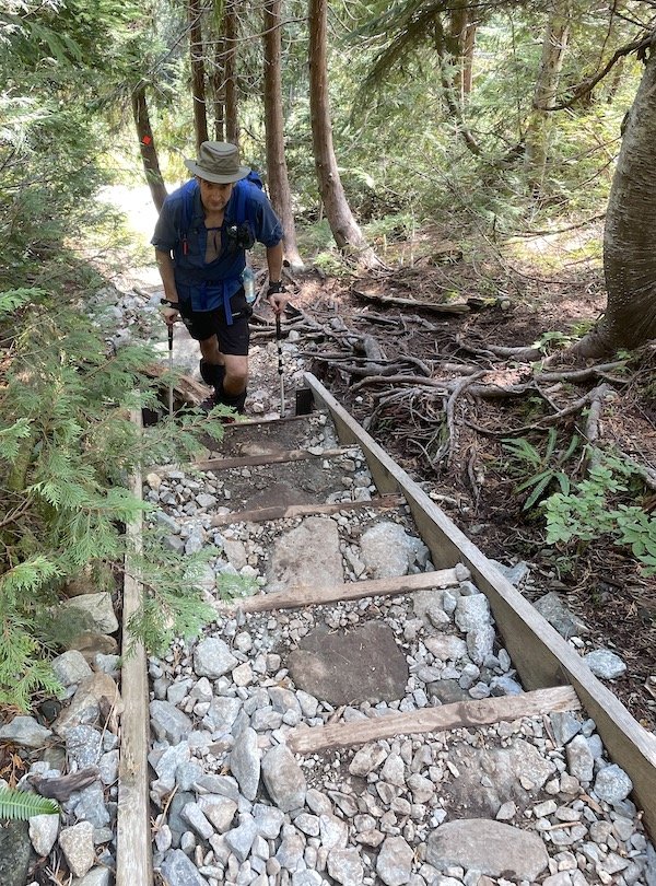 Hiking up the first set of stairs on the Golden Ears Trail