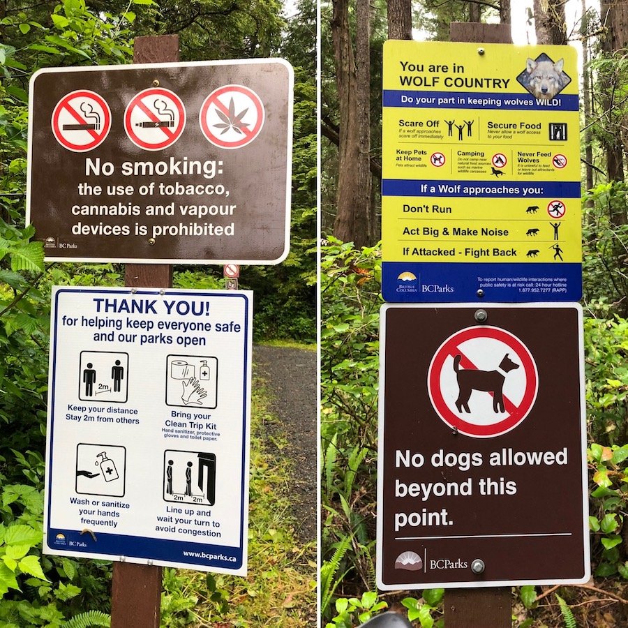 Wolf and COVID-19 warnings at Cape Scott Provincial Park